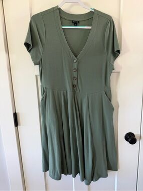 Torrid Olive V-Neck Button Front Skater Dress Size 1